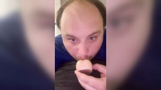 Dad-bod Deep Throats a Dildo (HOT!)
