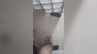 in the shower showing my hairy back