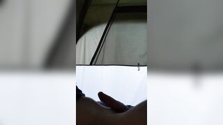 Horny camper jerks off in tent