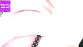 Femboy gets horny by putting on lingerie and smearing cream on her smooth, virgin ass