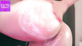 Cute femboy oils her butt with smooth, unused skin to make you horny
