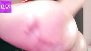 Cute femboy oils her butt with smooth, unused skin to make you horny