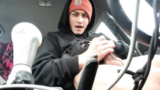 Cute Guy reveals Massive cock, eats his huge load