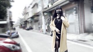 HA30 Wear sexy dress and stockings to visit someone, anal masturbated and ejaculated on his balcony！