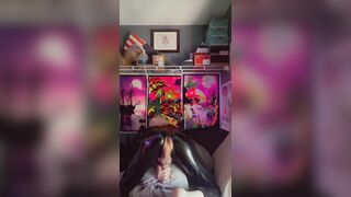 Sissy in Latex Catsuit Strokes and Shows Ass