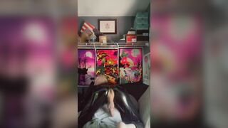 Sissy in Latex Catsuit Strokes and Shows Ass