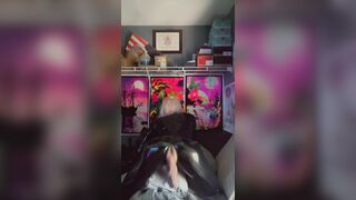 Sissy in Latex Catsuit Strokes and Shows Ass