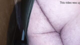 Chubby guy takes long black dildo using rockingchair