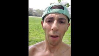 Hot jock working out pulls shorts down in the middle of a public park to show off his ass and cock