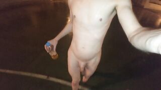 Playing naked with my piss in public