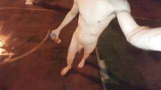 Playing naked with my piss in public