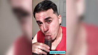 Sucking daddy’s thick uncut black cock