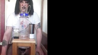 bisexual crossdresser with his portable cow milking machine part 3
