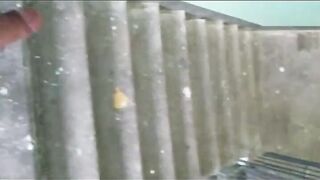 Insolent chav naked cums at the porch to the stairs