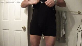 Hands free ejaculation in black boxers