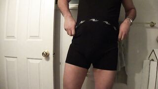 Hands free ejaculation in black boxers