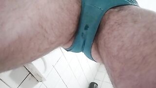 Pissing in blue panties