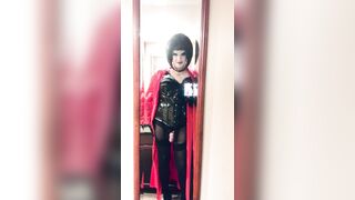 Heavy makeup sissy in PVC in hotel room after getting fucked by random