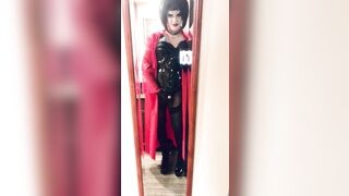 Heavy makeup sissy in PVC in hotel room after getting fucked by random