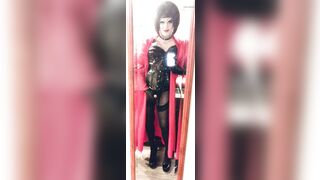 Heavy makeup sissy in PVC in hotel room after getting fucked by random