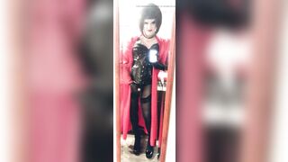 Heavy makeup sissy in PVC in hotel room after getting fucked by random