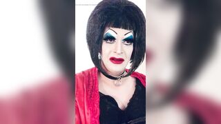 Heavy makeup sissy in PVC in hotel room after getting fucked by random