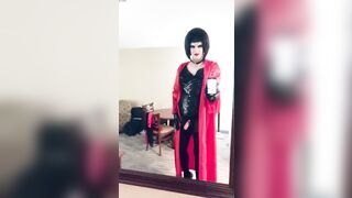 Heavy makeup sissy in PVC in hotel room after getting fucked by random