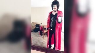 Heavy makeup sissy in PVC in hotel room after getting fucked by random