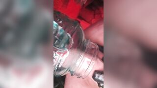 Blonde Trans Goddess in Latex Gloves and Pissing Closeup in Jar & Drinks