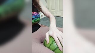 Emo girl crushes a melon between her thighs (messy)