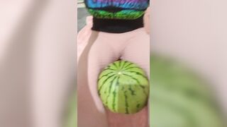 Emo girl crushes a melon between her thighs (messy)