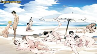 Gay Gangbang at the Beach - Hentai Cartoon Animation