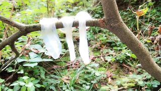 Swallowing cum from three used condoms found outdoor