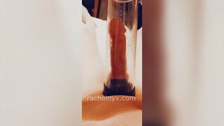 TsRachelNyx using a cock pump then masturbates until she busts