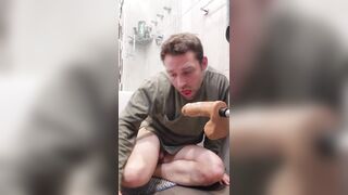 Discreet bottom moans loudly while taking it deep from sex machine