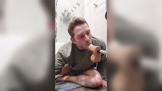 Discreet bottom moans loudly while taking it deep from sex machine