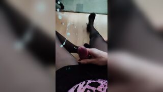 Extremely Huge Cumshot on My Nylon Legs in Slow Motion