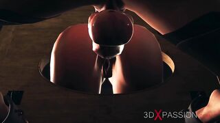 Anal slave slut. Big tits cuffed horny girl in restraints gets fucked roughly by shemale