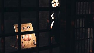 Anal slave slut. Big tits cuffed horny girl in restraints gets fucked roughly by shemale