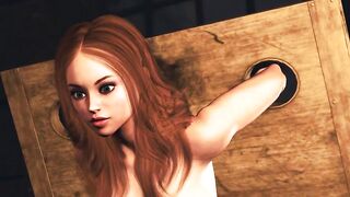 Anal slave slut. Big tits cuffed horny girl in restraints gets fucked roughly by shemale