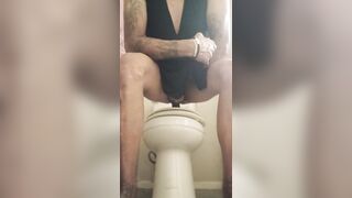 Sexy latina femboy in cute dress takes a ten inch dildo