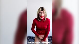 Naughty ball gag pantyhose masturbation featuring Alexandra Braces