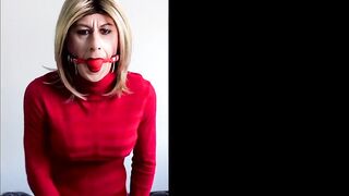 Naughty ball gag pantyhose masturbation featuring Alexandra Braces