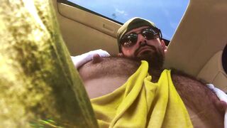 Hairy Muscle Jock Tits and Pumped Nipples in Car