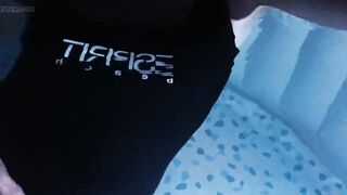 Sissy wearing Black one piece swimsuit on swimming pool