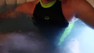 Sissy on sexy arena one piece swimsuit get wet