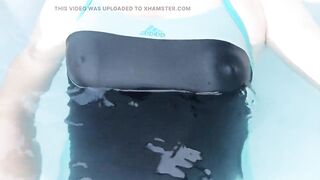 Shemale in sexy one piece swimsuit jerking in jaccuzzi