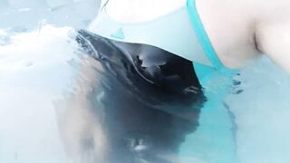 Shemale in sexy one piece swimsuit jerking in jaccuzzi