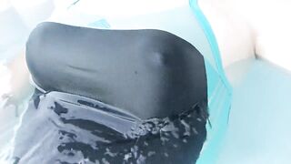 Shemale in sexy one piece swimsuit jerking in jaccuzzi