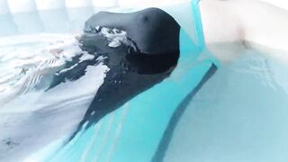 Shemale in sexy one piece swimsuit jerking in jaccuzzi